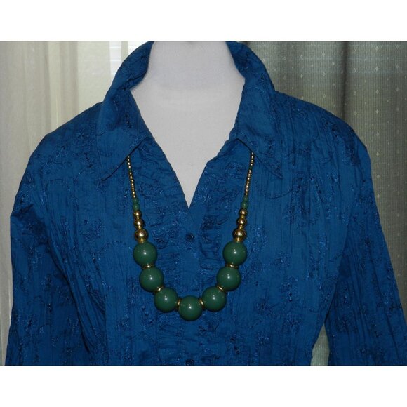 St Johns Bay size 3X deep teal green embroidred buttoned top plus size - Picture 3 of 7